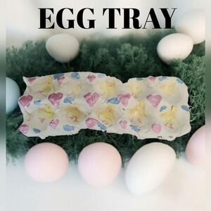 Handmade Air Dry Clay Egg Tray with Metallic Hearts & Yellow Chickens